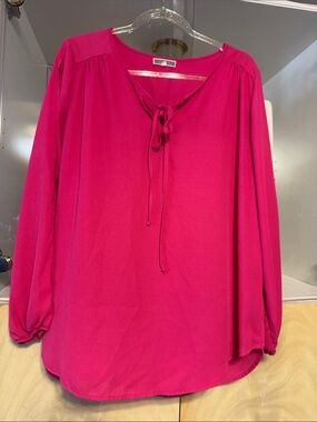 Pleione fuchsia split-neck blouse long peasant-style sleevestie closure large